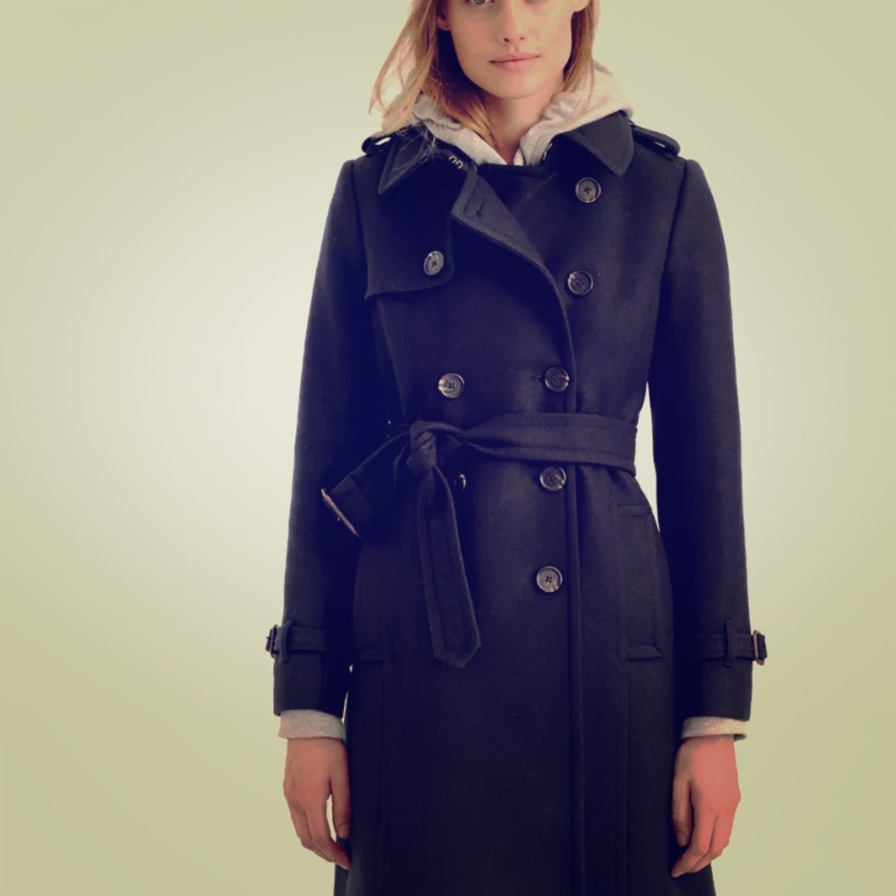 J. Crew Icon Trench.  Black Cashmere Wool Blend.